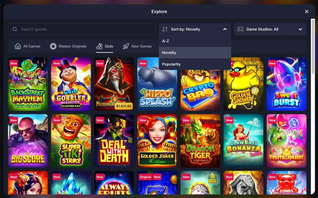Here's the BitStarz game search in 2026.