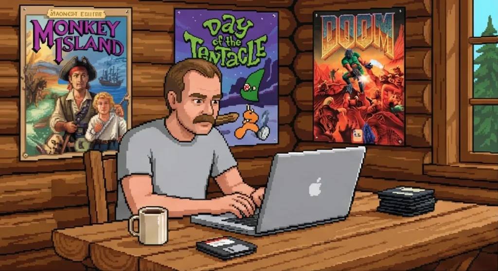 Jake Saarijärvi (Jake from Finland) reviewing casinos in an imaginary log house in 1990s.