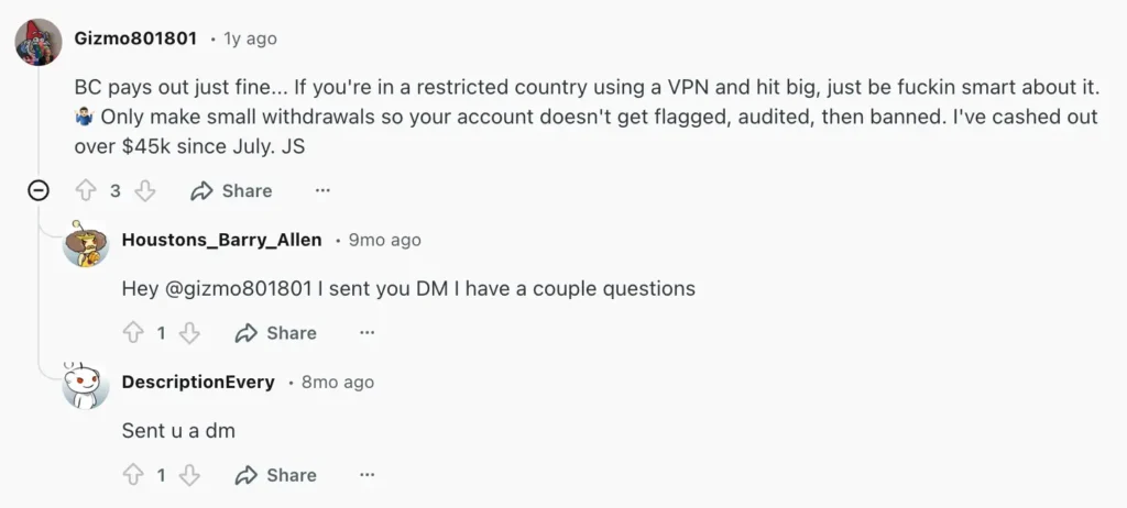 BC.game comments on Reddit.