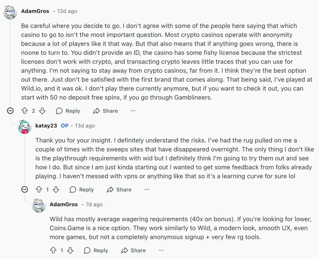 Wild.io Reddit comments.