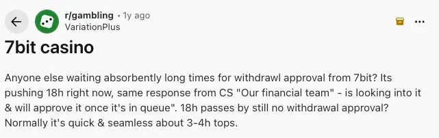 7Bit Casino commenting on Reddit.