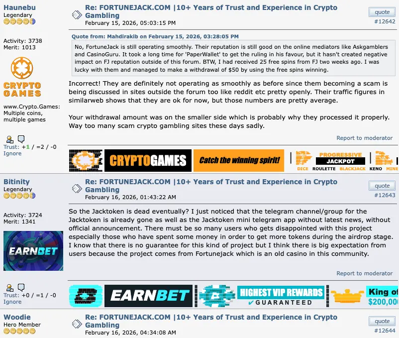 FortuneJack comment on BitcoinTalk.org