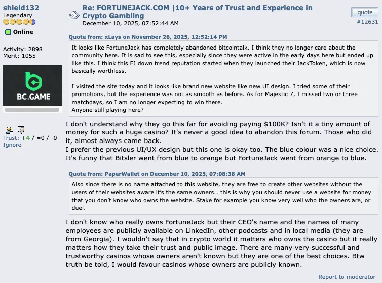 FortuneJack comment on BitcoinTalk.org