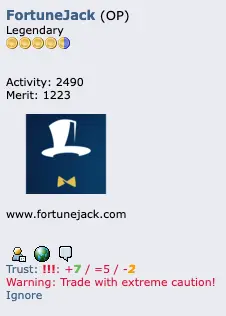 FortuneJack user on Bitcointalk.