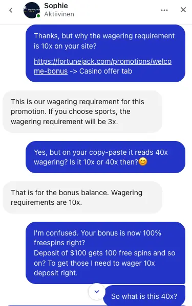 My FortuneJack customer support test.