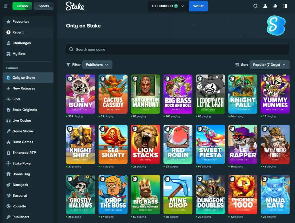 Stake casino screenshot.