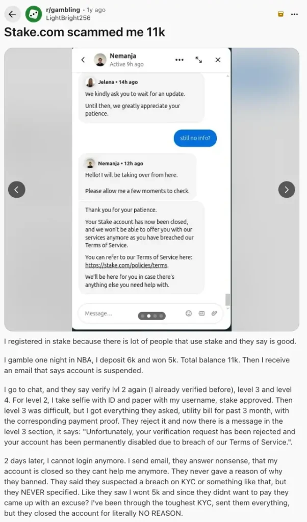 Stake comments on Reddit.